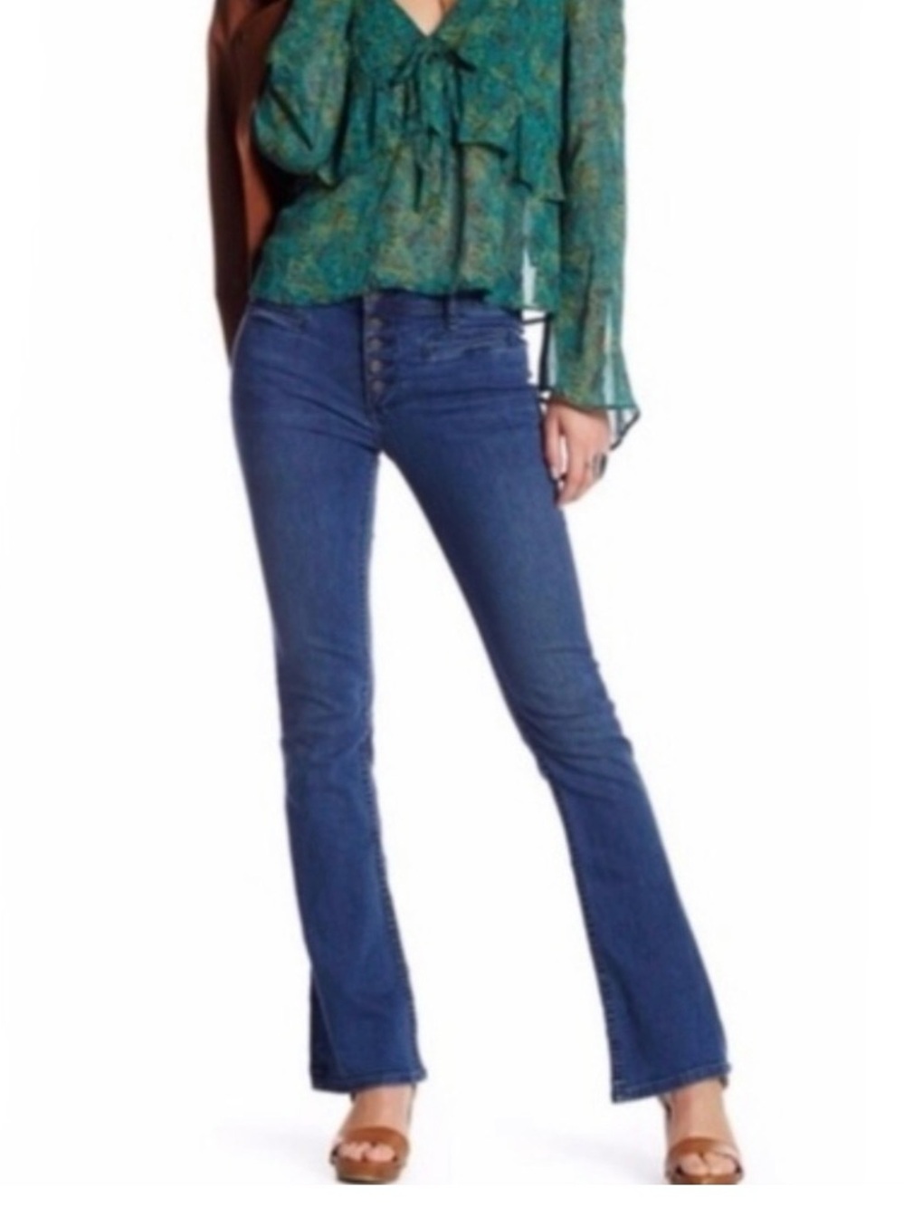 Free People Kaye Button Fly Slim Flare Jeans Indigo Size 24